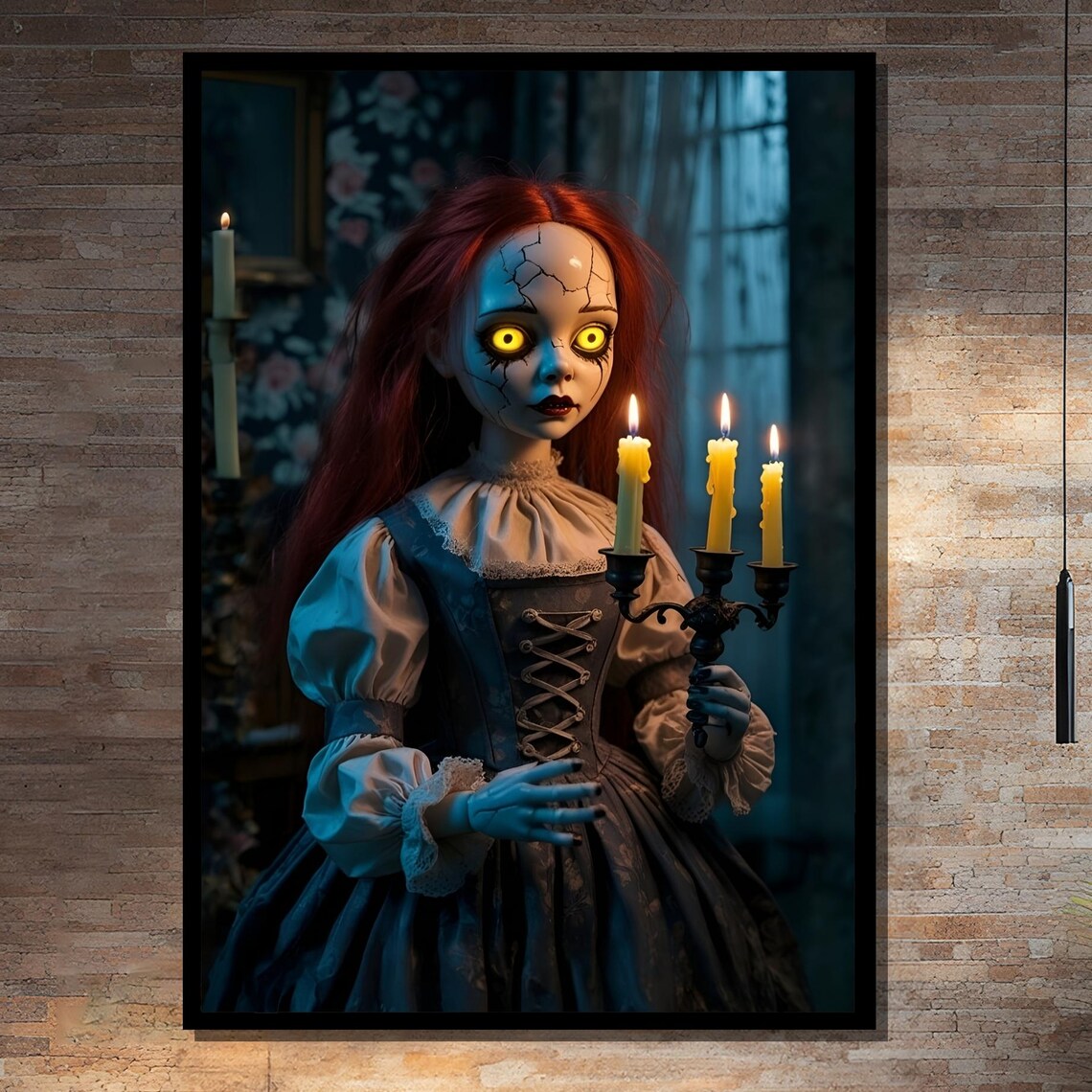 Gothic Haunted Doll With Candlelight Art Print
