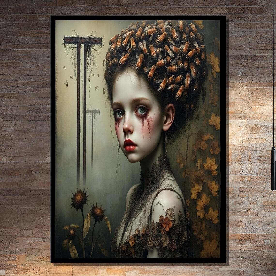 Gothic Girl With Dried Flowers And Tears Art Print