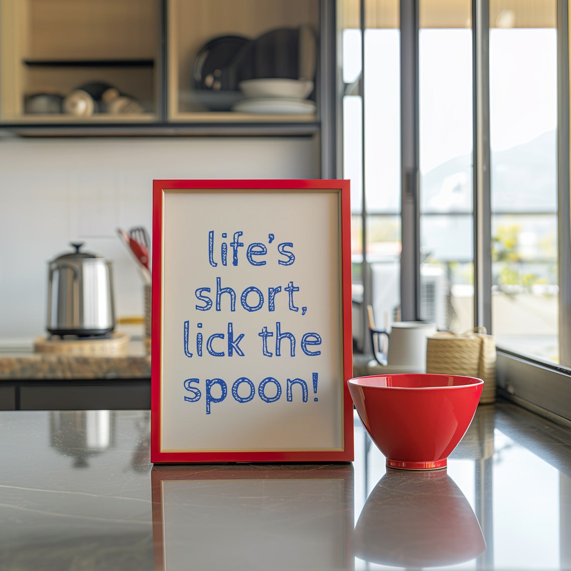 Lifes Short Lick The Spoon Blue Kitchen Baking Quote Wall Poster - Image 2