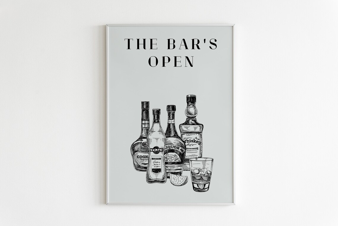 The Bars Open Vintage Liquor Bottles Sketch Bar Cart Decor Poster - Image 2