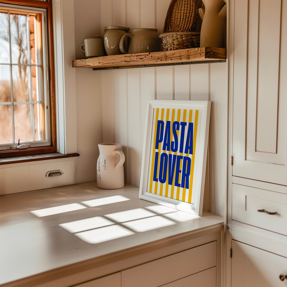 Pasta Lover Bold Blue Retro Typography Striped Kitchen Poster - Image 2