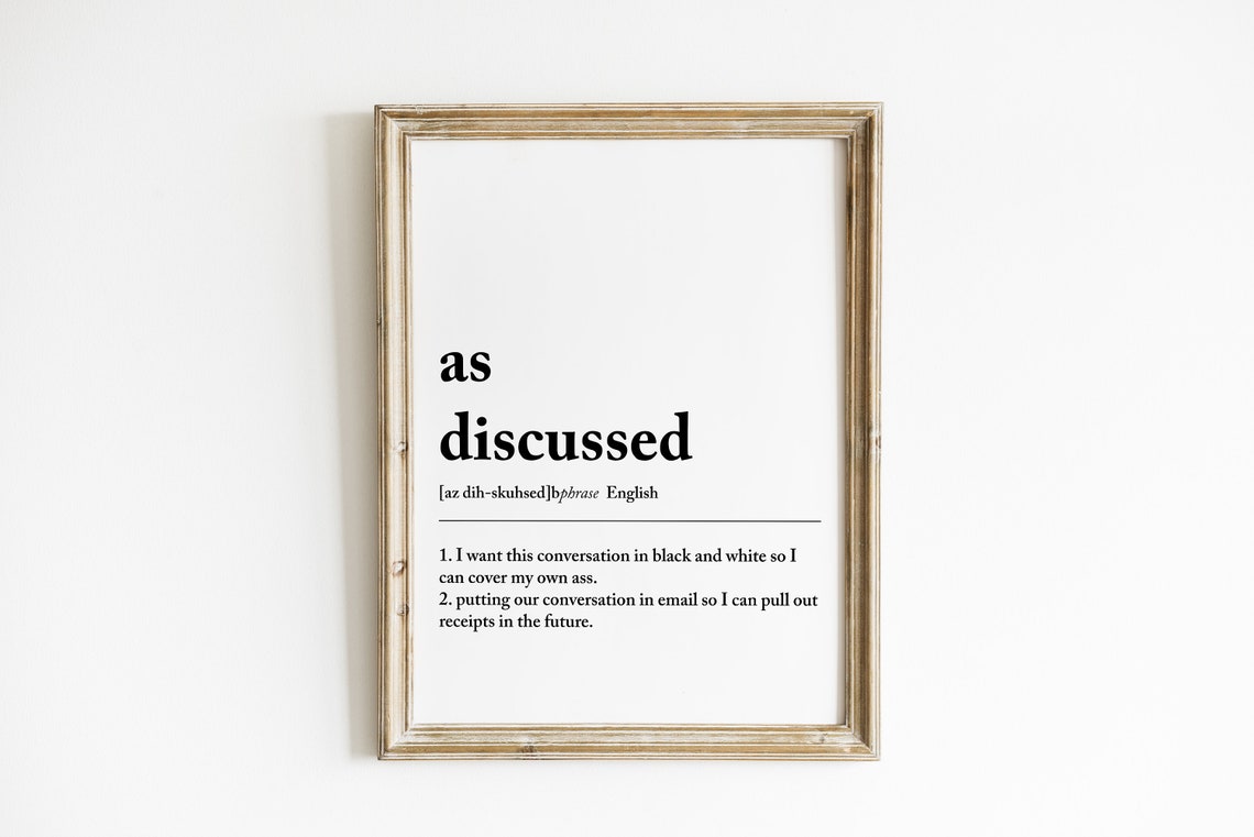 Home Office Poster As Discussed Definition Print Funny Home Office Decor Home Office Art Office Wall Art