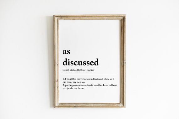 Home Office Poster As Discussed Definition Print Funny Home Office Decor Home Office Art Office Wall Art