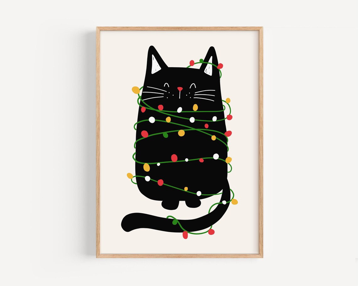 Adorable Cat Wrapped In Christmas Lights