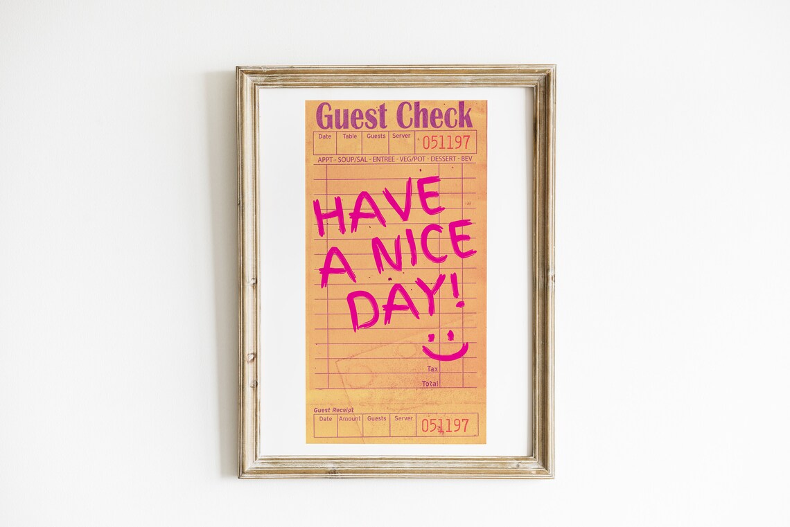 Have A Nice Day Vintage Guest Check Retro Bar Cart Wall Poster
