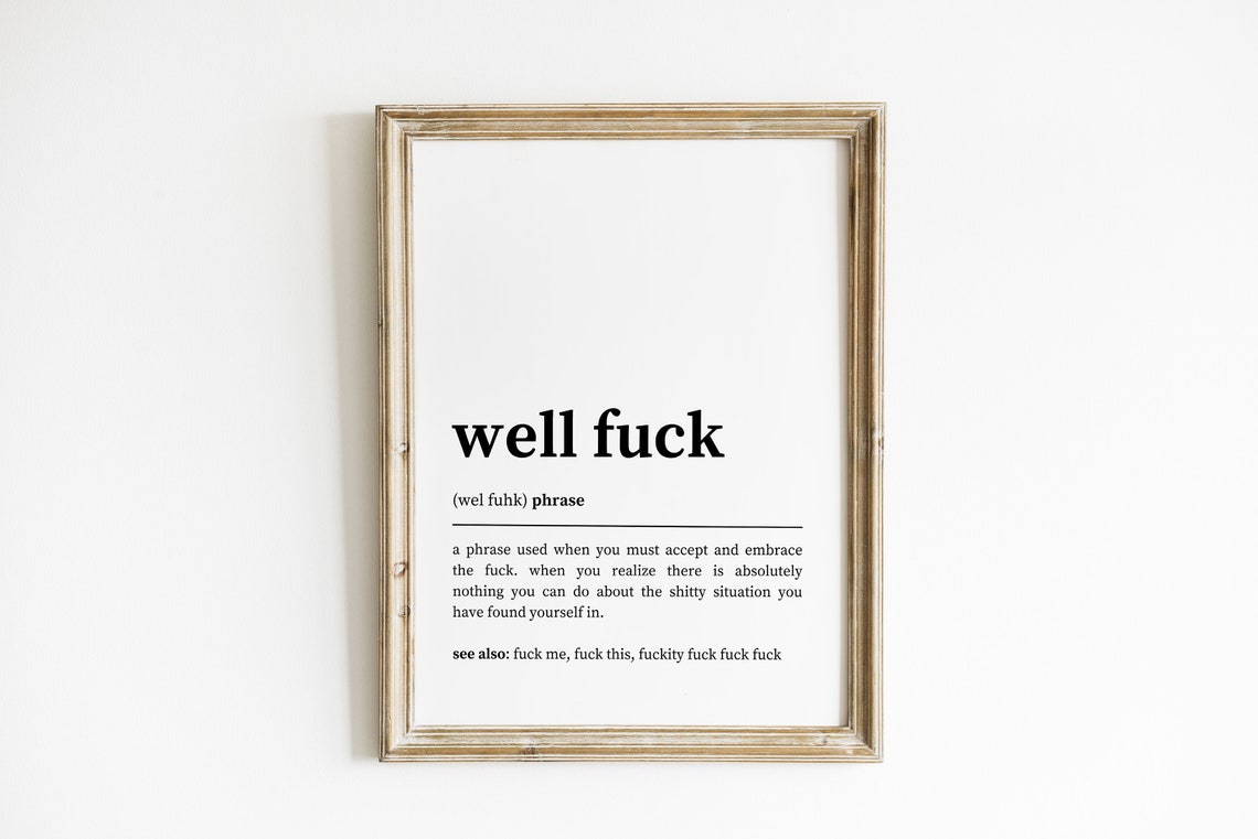 Well Fuck Definition Funny Wall Art Minimalist Home Decor Funny Home Office Decor Dorm Room Decor