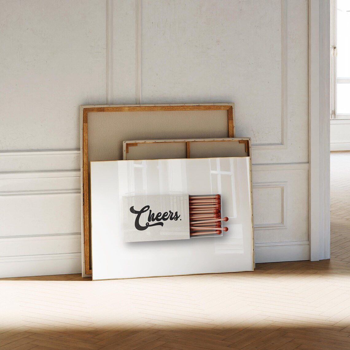 Vintage Matchbox Cheers Minimalist Bar Cart Poster - Image 3