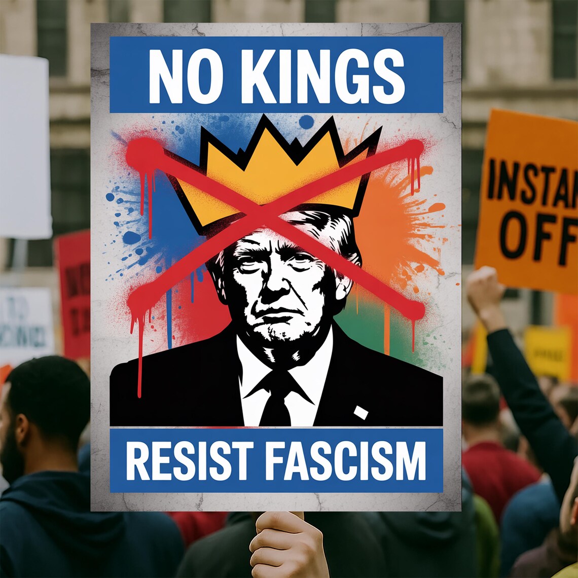 No Kings Protest Sign Political Activist Art Print