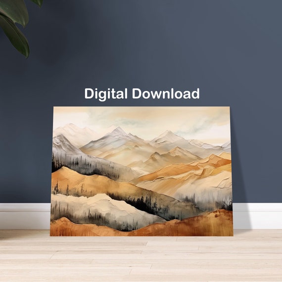 Mountain Panorama Natural Colors Landscape With Mountains Mountain Range Acrylic Colors Harmonious Landscape
