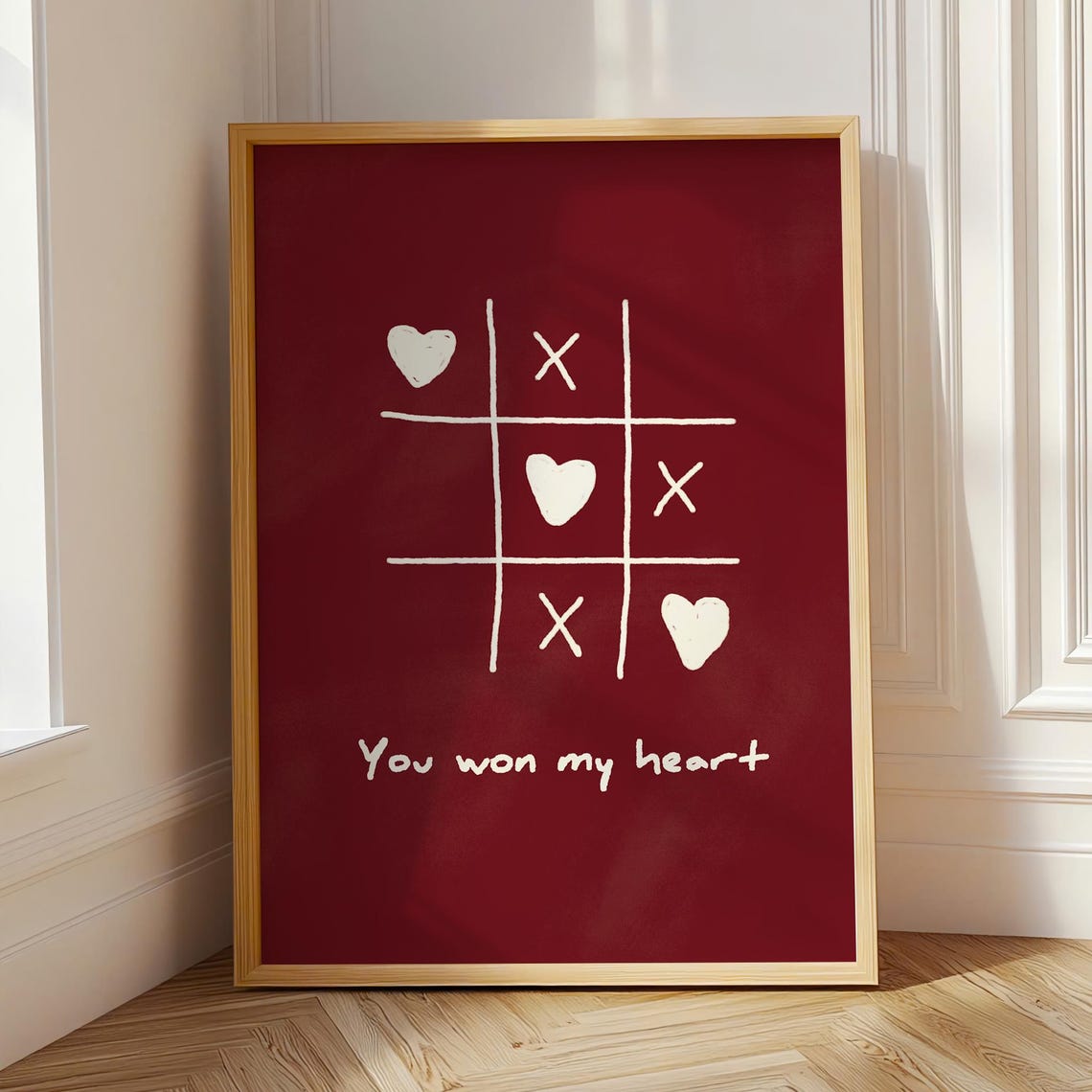 You Won My Heart Tic Tac Toe Red Romantic Bedroom Wall Poster