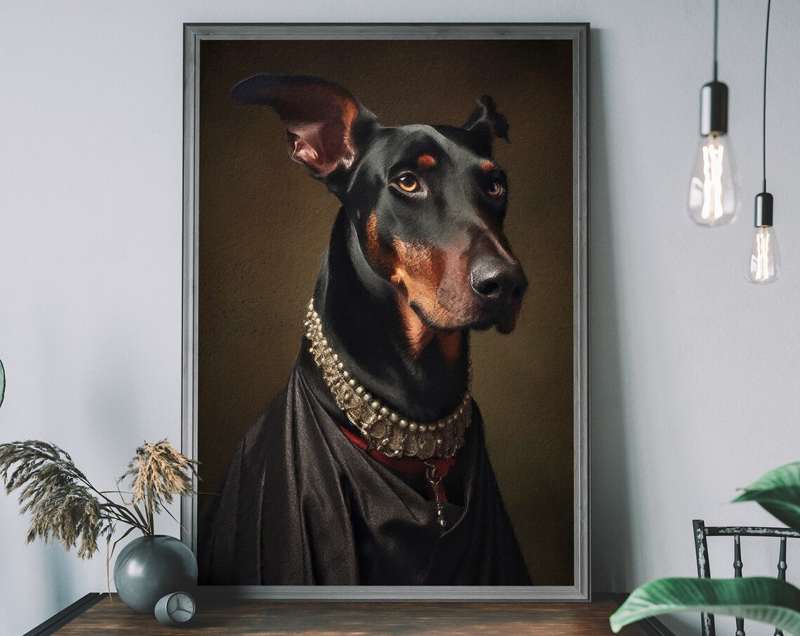 Doberman Animal Painting Art Print, Unique Altered Body