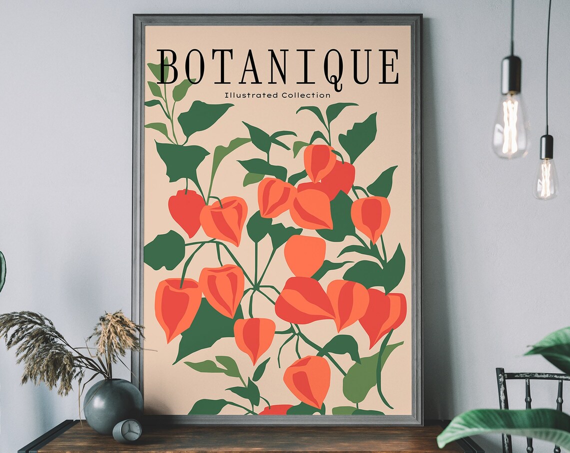 Flower Market Print, Retro Boho Botanical Illustration