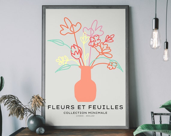 London Flower Market Print Abstract Wall Art Retro Floral Poster Botanical Illustration Boho Flowers Minimal
