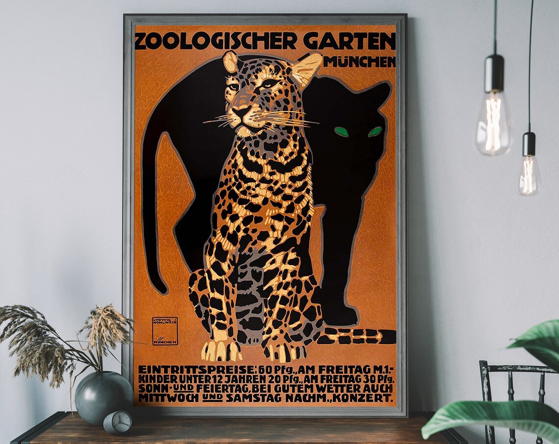 Zoo Travel Poster, Vintage Leopard Illustration