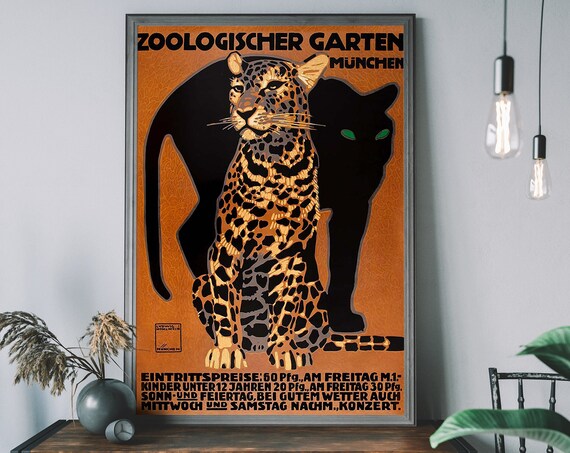 Zoo Travel Poster, Vintage Leopard Illustration