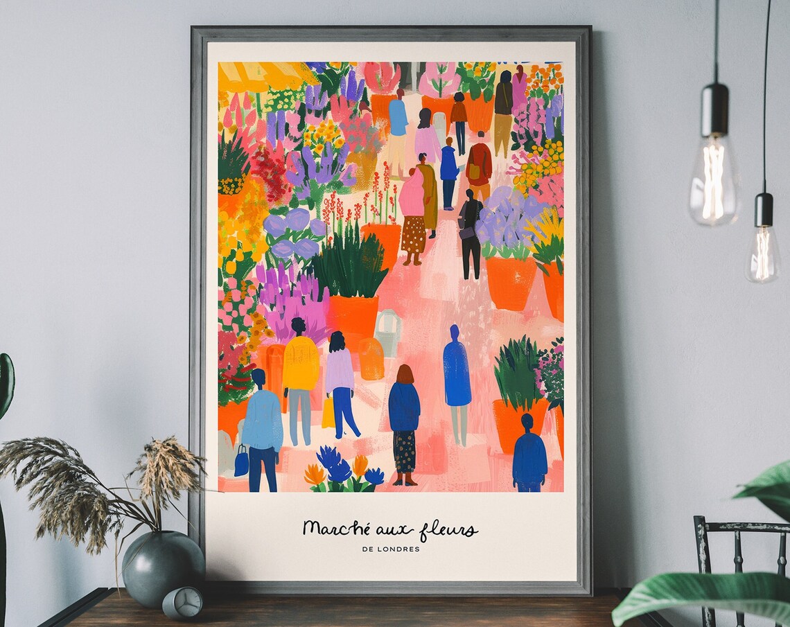 London Flower Market Print, Retro Botanical Art