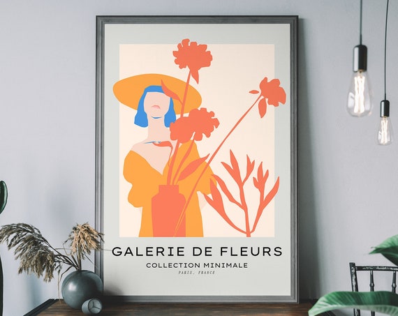 Paris Flower Market Print Abstract Wall Art Retro Floral Poster Botanical Illustration Boho Flowers