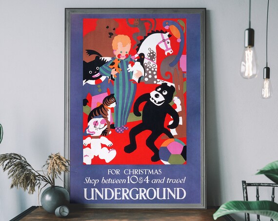 Vintage London Underground Christmas Toy Shop Retro Travel Poster