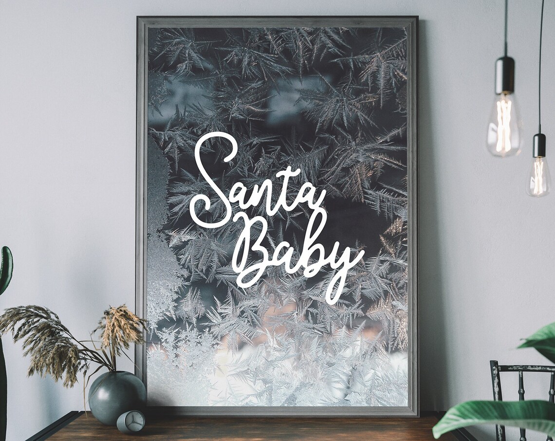 Santa Baby Script Frosted Window Christmas Holiday Wall Poster