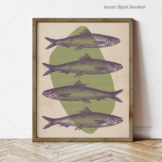 Herring Fish Poster Instant Print Locally Fish Retro Poster Kitchen Gifts Restaurant Home Decor Vintage Retro Style Decor
