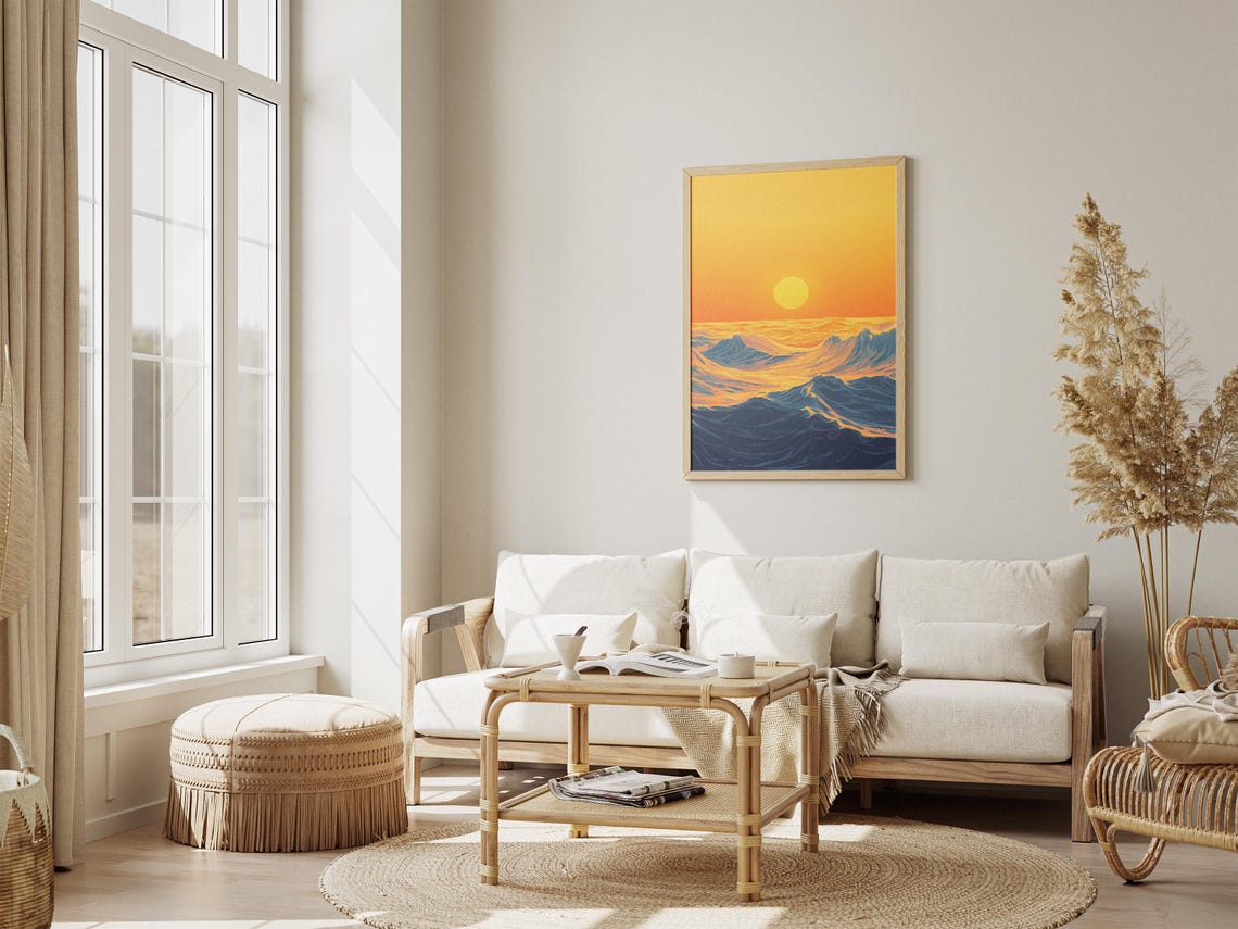 Golden Sunset Sun Sinking Over Dark Rolling Ocean Waves Poster - Image 4