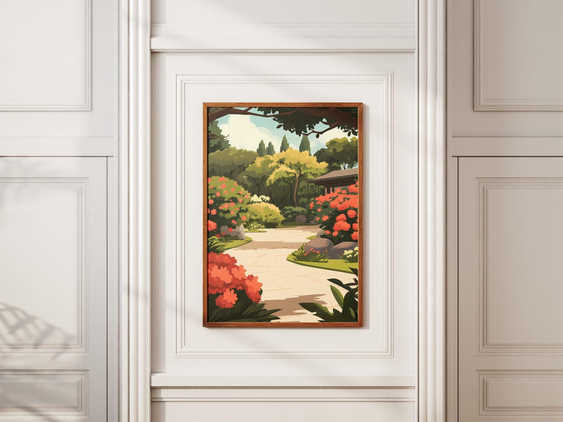 Japanese Garden Path Azalea Blooms Zen Garden Landscape Poster - Image 2