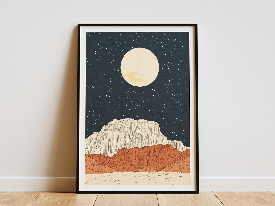 Capitol Reef National Park Big Moon Over Layered Red Cliffs Starry Poster