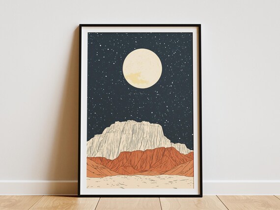 Capitol Reef National Park Big Moon Over Layered Red Cliffs Starry Poster