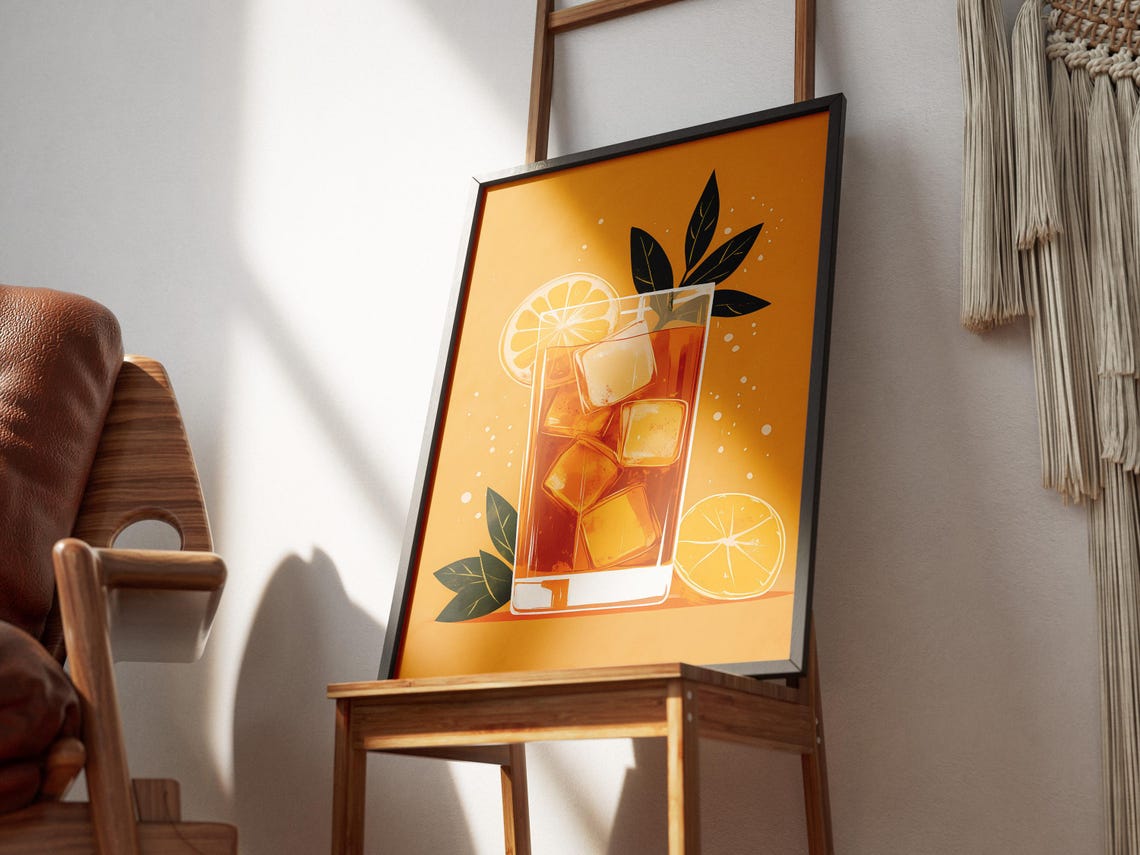 Retro Orange Iced Tea Glass with Lemon Slices Bold Kitchen Poster - Image 3