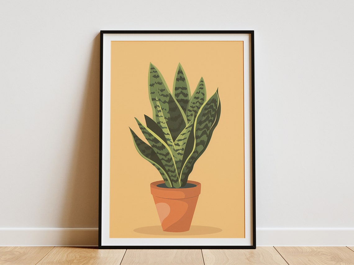 Snake Plant Potted Terracotta Botanical Illustration Art Poster