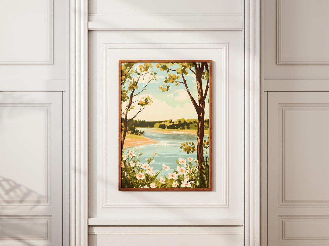 River Bend Lined With White Wildflowers And Golden Trees Poster - Image 2
