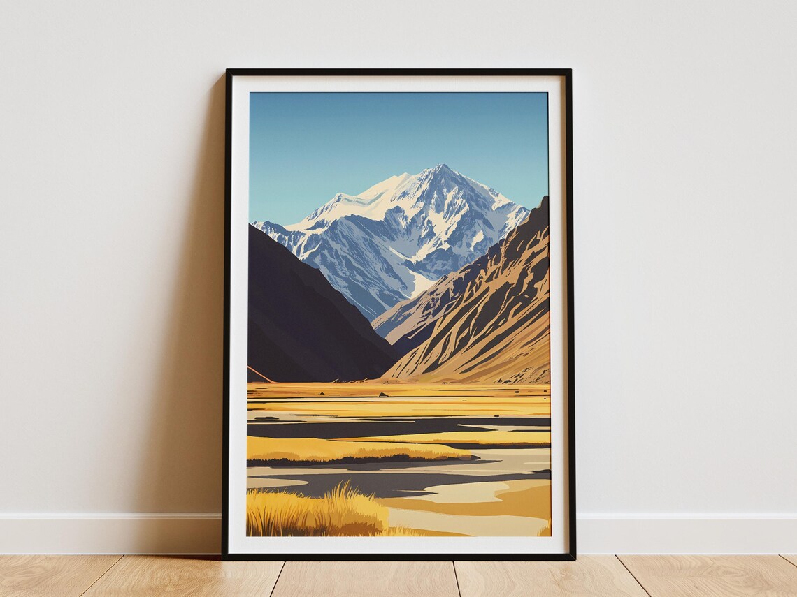 Pamir Mountains Tajikistan Golden Valley Snowcapped Peak Poster