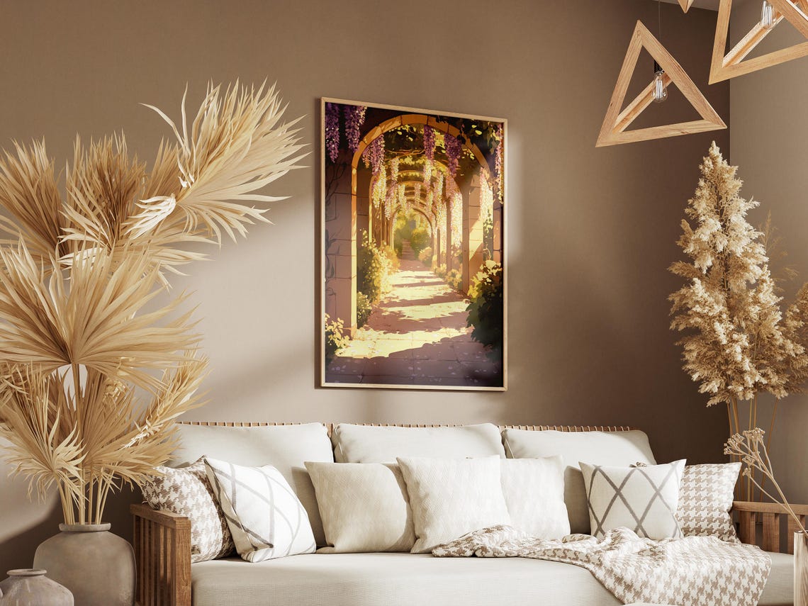 Wisteria Pergola Tunnel Golden Light Garden Walkway Spring Poster - Image 3