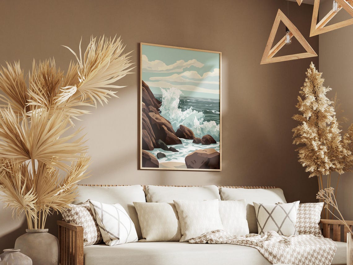 Dramatic Ocean Wave Crashing Against Brown Rocky Sea Cliffs Poster - Image 3