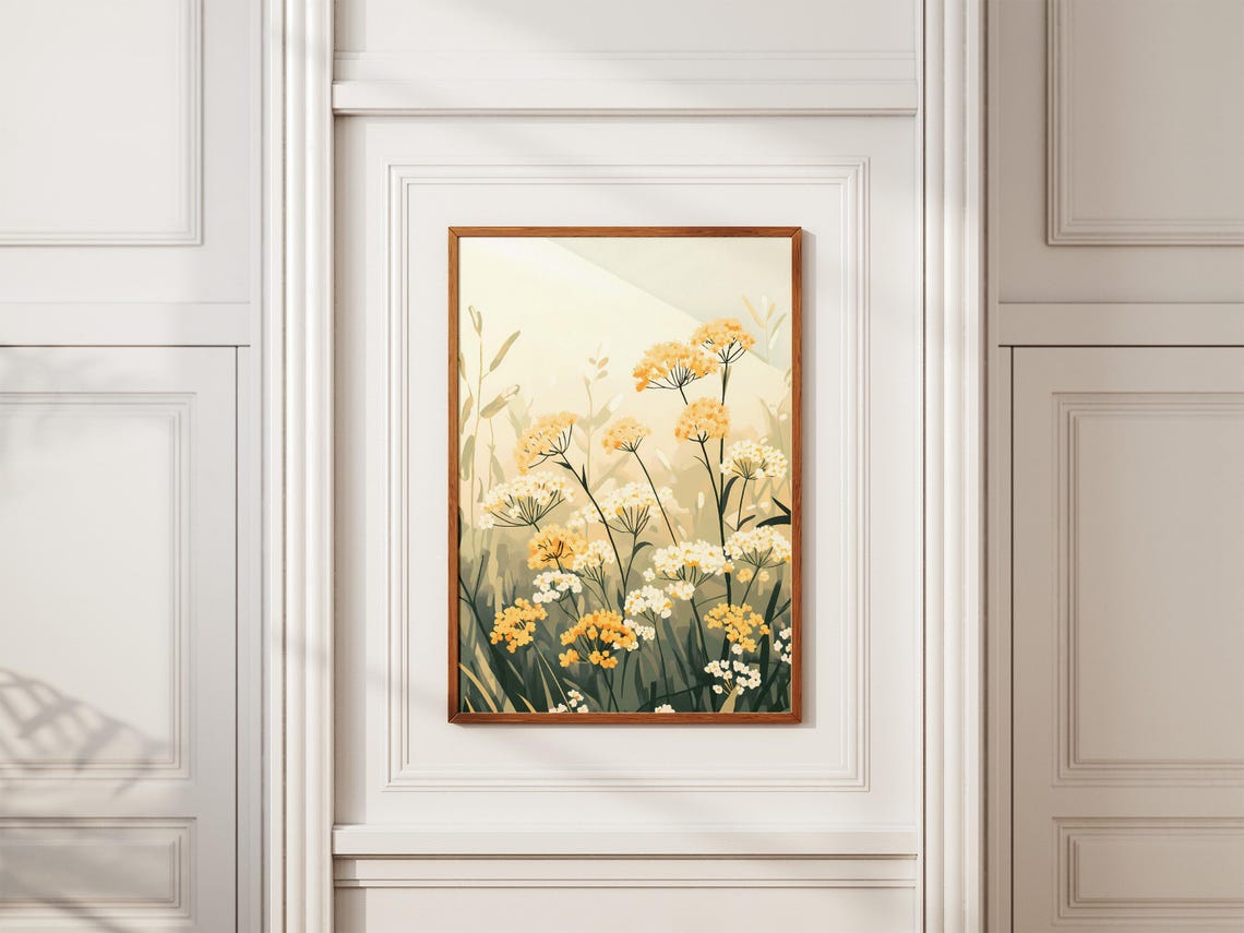 Golden Yarrow Wildflowers Soft Cream Meadow Botanical Poster - Image 2