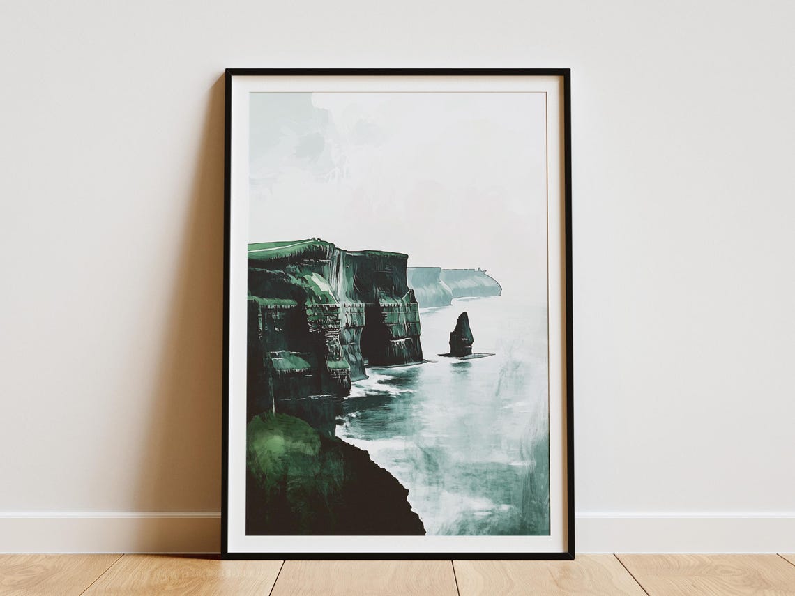 Cliffs Of Moher Ireland Misty Sea Cliffs Seascape Travel Art Poster