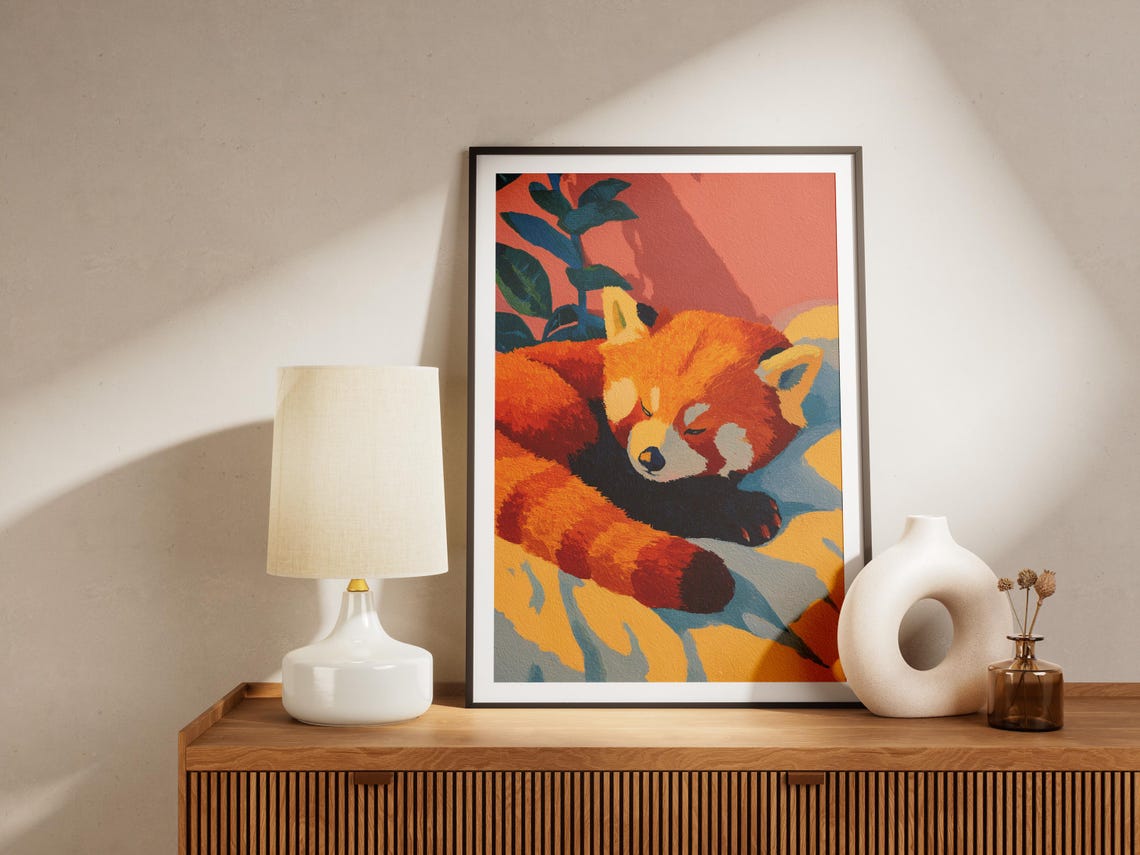 Sleeping Red Panda Curled Up Matisse Style Wildlife Art Poster - Image 3