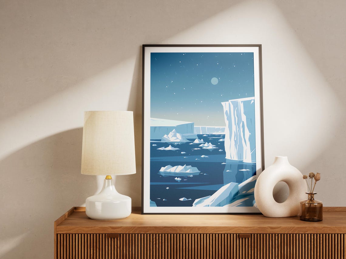 Antarctica Glowing Iceberg Night Sky Moon Polar Landscape Poster - Image 2