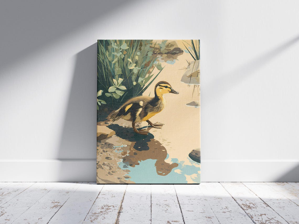 Duckling Waddling by Pond Edge Reeds Vintage Nature Wildlife Poster - Image 2