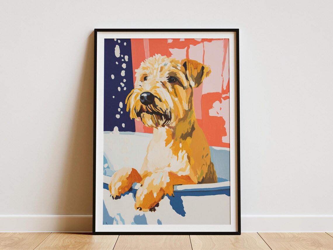 Wheaten Terrier Bath Time Modern Dog Art Print