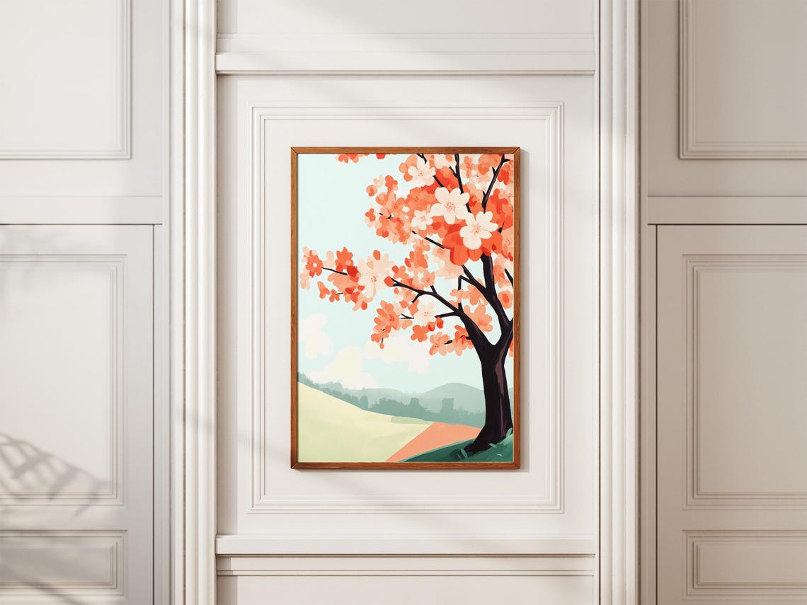 Coral Cherry Blossom Tree By Green Hills Spring Floral Poster - Image 2