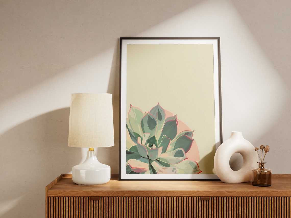 Echeveria Succulent Rosette Cream Minimalist Botanical Poster - Image 2