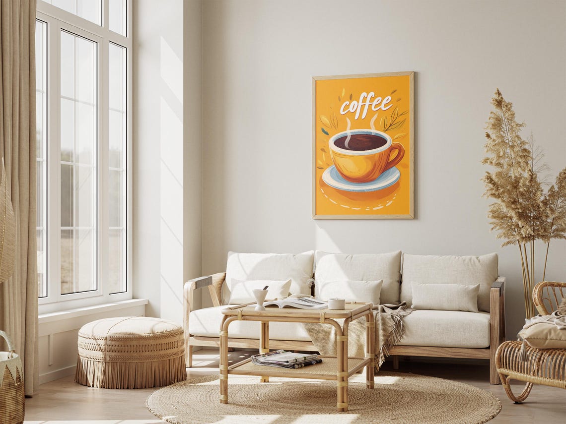 Hot Coffee Yellow Cup Minimalist Morning Illustration Poster - Image 4
