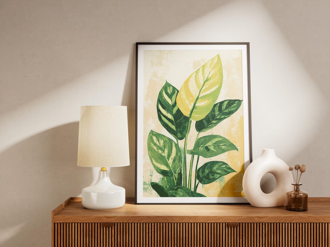 Pothos Leaves Warm Minimal Botanical Houseplant Art Decor Print - Image 4