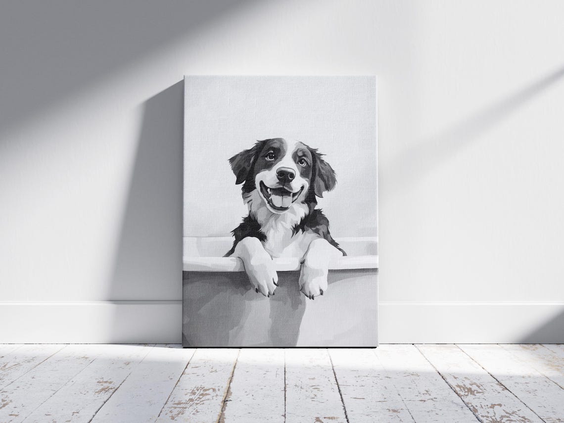 Bernese Mountain Dog In Bubble Bath Black White Funny Poster - Image 2