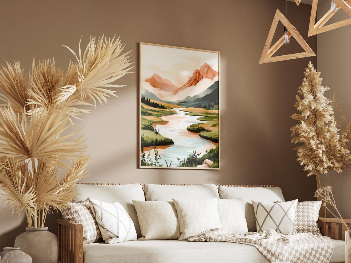 Mist Covered River Valley Landscape Poster Modern Nature Art Print Abstract Mountain Print Home Decor Wall Art Peaceful River Scene Nature - Image 3