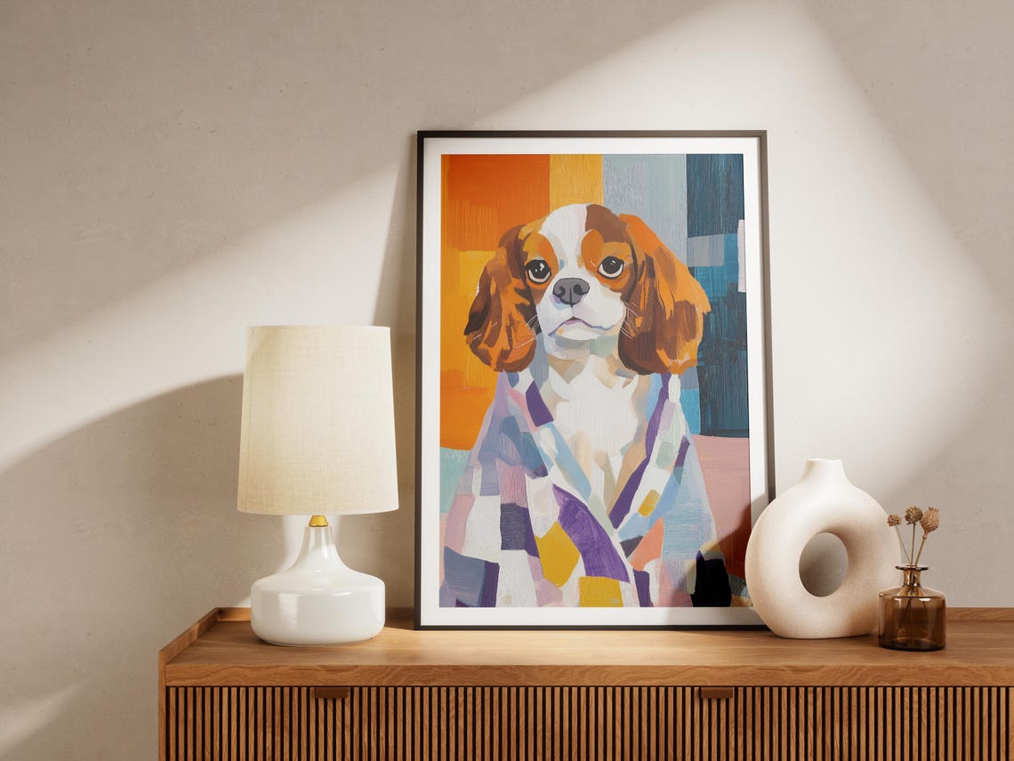 Cavalier King Charles Spaniel Bathrobe Pop Art Dog Portrait Poster - Image 4