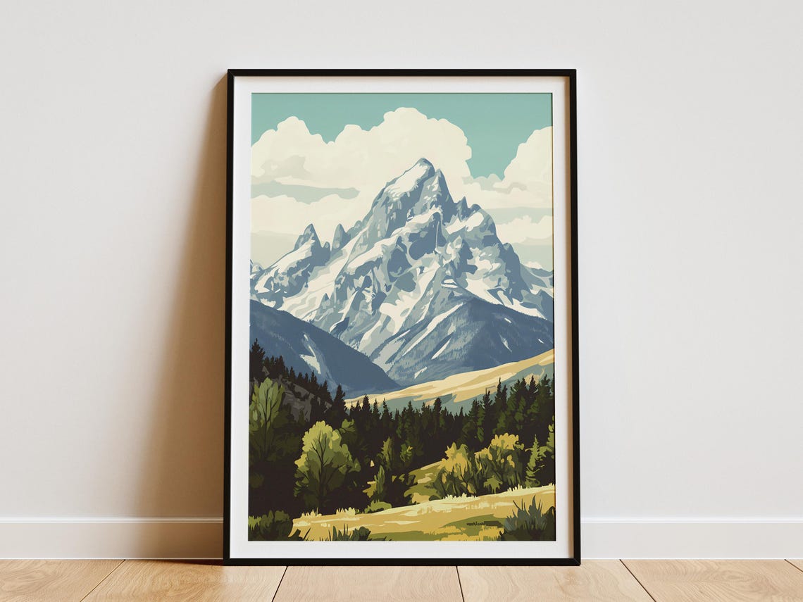 Grand Teton National Park Jagged Snow Peak Pine Forest Poster