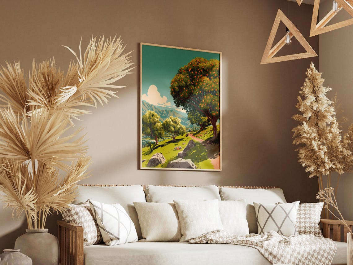 Ripe Orange Orchard Fruit Trees Mountain Vintage Travel Poster - Image 3