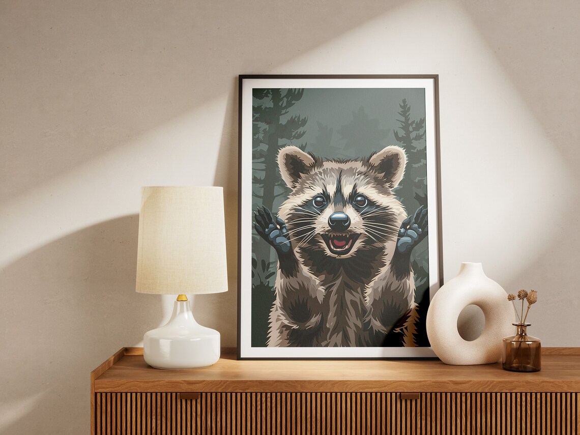 Funny Raccoon Forest Poster Print, Wildlife Illustration - Image 2